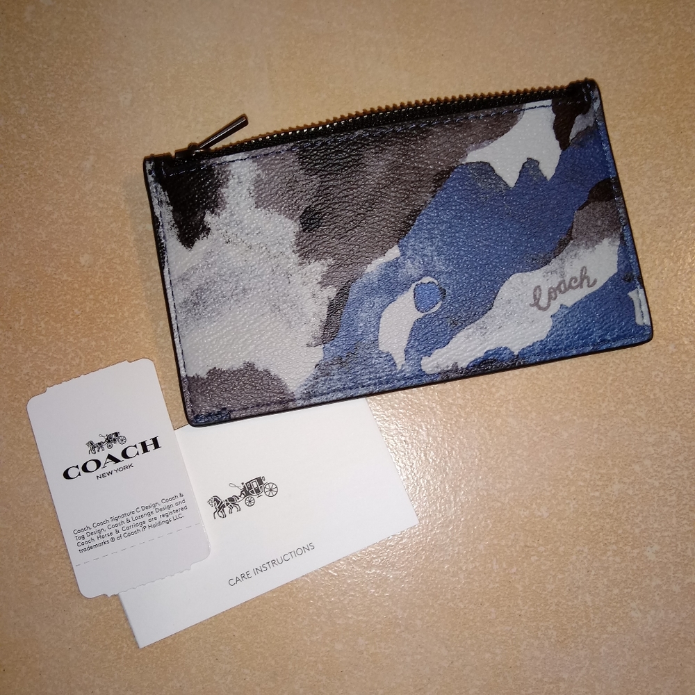 Coach Unisex Blue Swirl Blend Zip Card Case